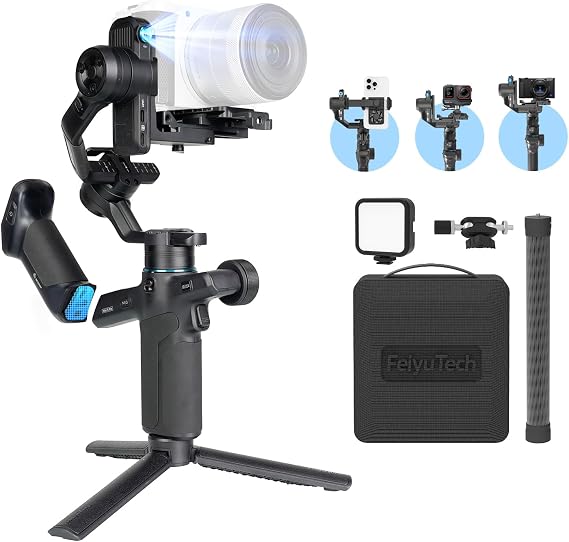 FeiyuTech SCORP Mini 3 Pro Kit, Camera Gimbal with Detachable Remote Handle | Built-in AI Tracking, 4.4lb Payload, 14h Battery Life, Native Vertical Shooting, for Canon/Sony/Nikon,Smartphones&Action Cams