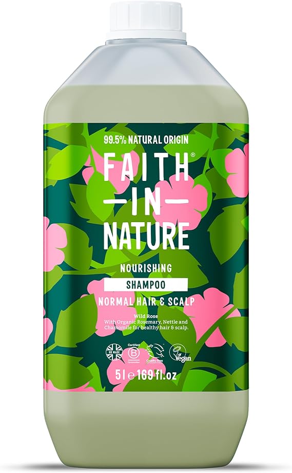 Faith In Nature Natural Wild Rose Shampoo, Nourishing for Normal Hair & Scalp, Vegan & Cruelty Free, No SLS, Silicones or Parabens, 5L Refill Pack