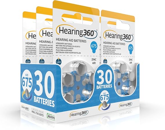 PR44 Hearing Aid Batteries Size 675, Mercury Free Batteries Extra Durability and Reliability (5 Blister Packs, 30 Batteries)