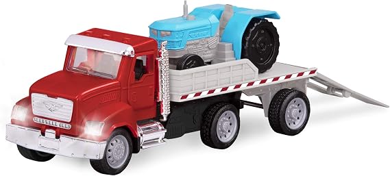 Driven by Battat Micro Flatbed Truck Toy with Tractor, Lights Sounds