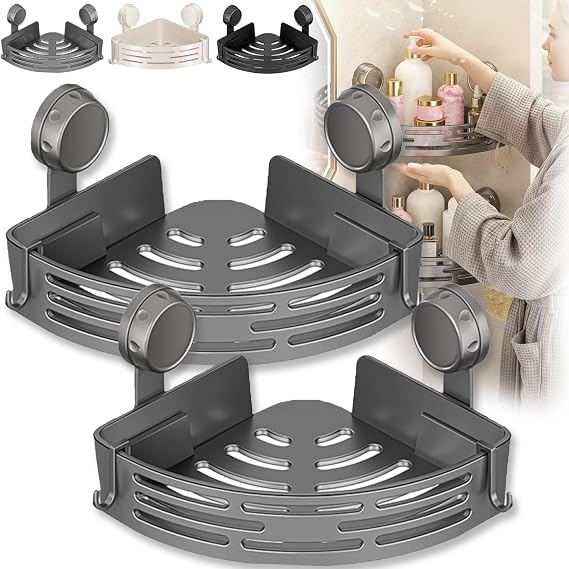 Triangular Draining Basket -No-Drill Triangle Suction Cup Shower Caddy