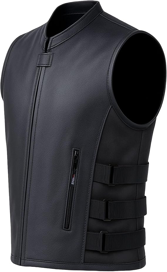 Jackets 4 Bikes Men's Armor Motorcycle Vest Swat Style - Premium Black Buffalo Leather, All-Season Biker Riding Vest