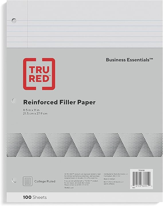 Staples College Ruled Filler Paper, 8.5x11 Inch, 100 Sheets/Pack