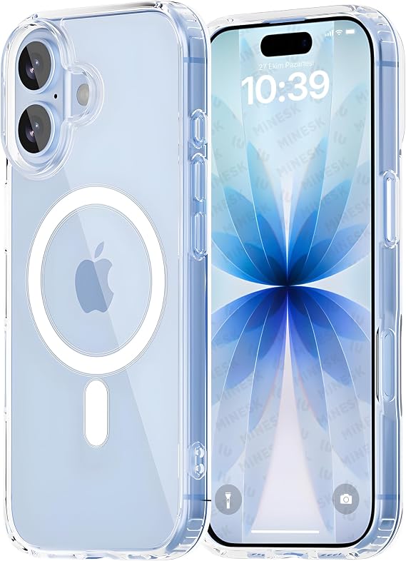 Minesk iPhone 17 için Magsafe ile Uyumlu Şeffaf Kılıf Kristal Berraklığında Materyal Polikarbonat Arka Kısım ve Silikon Kenarlar Wireless Kablosuz Şarj Destekli Kılıf Kapak (17)