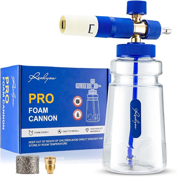 REALYOU Foam Cannon, Foam Cannon for Pressure Washer with 1/4 Inch Quick Connector, Additional 1.1mm Orifice Nozzle and 1L Bottle