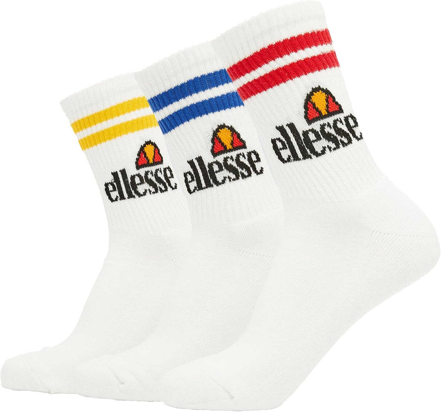 ellesse Pullo Mens Sports Fashion Training Crew Socks White 3 Pack