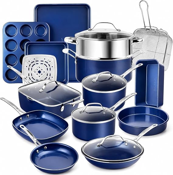 GRANITESTONE Ceraluxe 20 Pc Ceramic Cookware Set, Diamond Reinforced