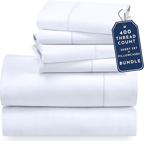 California Design Den 6 Piece King Size Sheet Set with 4 Pillowcases, 400 Thread Count 100% Cotton Sateen (White)
