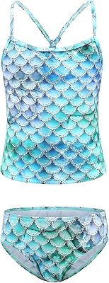 Girls Two Piece Tankini Swimsuits Rainbow Striped Bathing Suit Kids Hawaiian Swimwear 3-16 Years