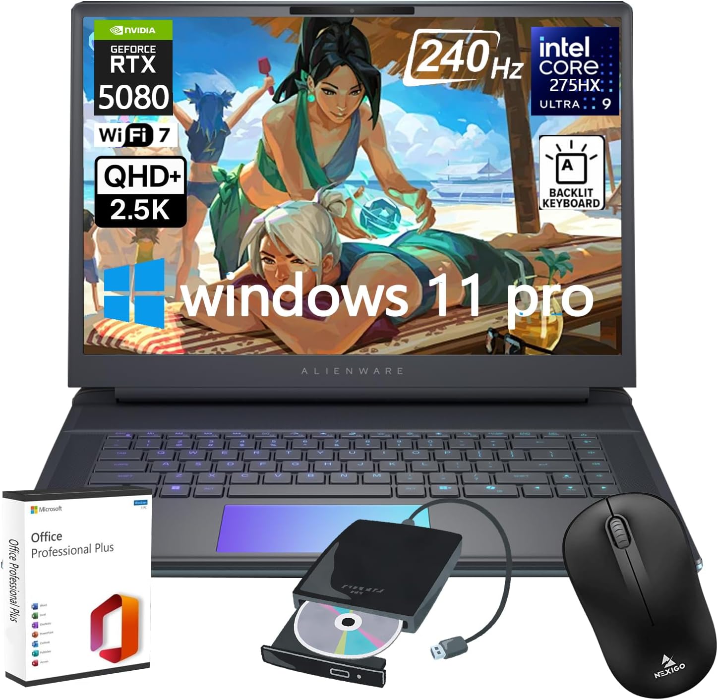 Dell Alienware 16 Area-51 Gaming Laptop, Intel Ultra 9 275HX Up to 5.4GHz, NVIDIA GeForce RTX 5080, 16.0 QHD 240Hz Display, 64GB DDR5-4TB SSD, Backlit KB, Win 11 Pro, WiFi 7, Office License