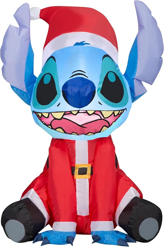 Gemmy Airblown Disney Stitch in Santa Suit Christmas Inflatable, 3-Ft, LED Yard Decor
