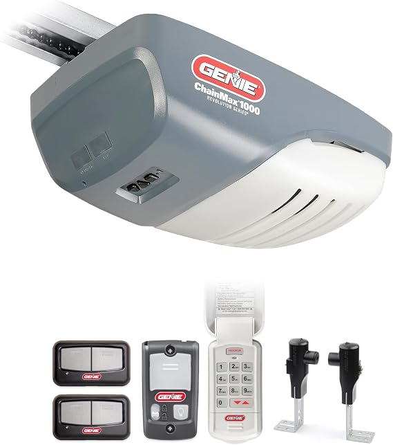 Genie ChainMax 1000 Garage Door Opener - Durable Chain Drive - Includes two 3-Button Pre-Programmed Remotes,Wall Console, Wireless Keypad, Safe-T-Beams - Model 3022-TKH, 140V DC Motor,Gray