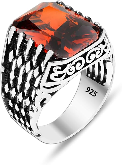 Silver Ruby Stone Ring,Men Handmade Garnet Stone Ring,Red Stone Ring,Ottoman Style Handmade Ring