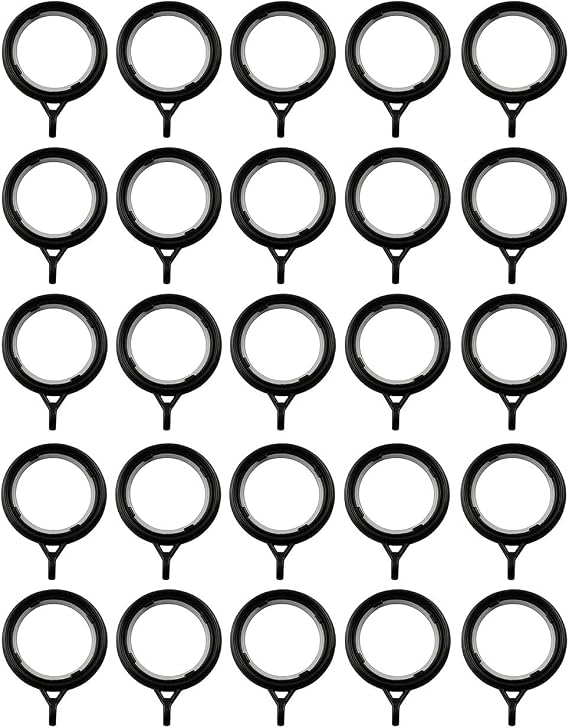 25PCS Plastic Curtain Rings for Curtains and Rods Built-in Nanoscale Silencing Ring, Inner Diameter 35 mm (Black)