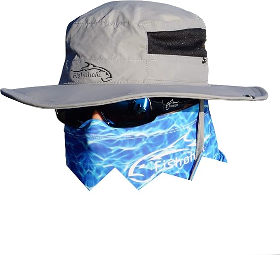 Fishoholic UPF50+ Wide Brim Fishing Bucket Hat with 2 Adjustable Straps
