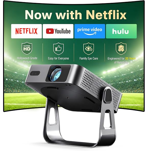 Officially-Licensed APP & Native 1080PThinnest 1.81" Smart Mini Projector Lens with WiFi and Bluetooth, Auto Focus & Keystone Portable Outdoor Projector, VOPLLS 4K Home Movie Projector Lens
