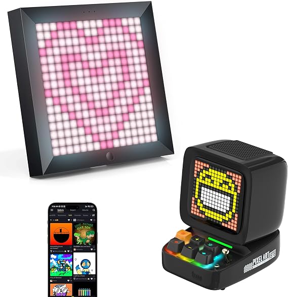 Divoom Pixoo Pixel Art Display & Ditoo Pro Retro Bluetooth Speaker Customizable Pixel Art, Bluetooth 5.0, for Creative Decor & Fun