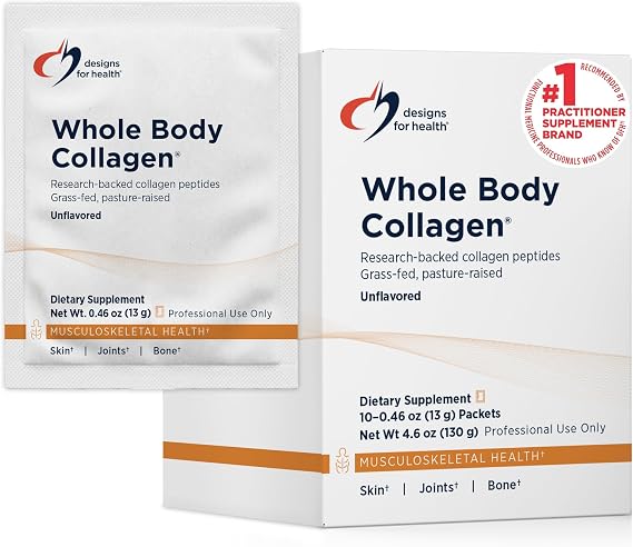 Designs for Health Whole Body Collagen Powder - Hydrolyzed Collagen Peptides Powder for Skin, Joint + Bone Health - Fortigel, Fortibone & Verisol Collagen for Women & Men, Unflavored (10 Packets)