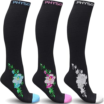 Physix Gear Sport 3 Pairs of Compression Socks for Men & Women in BlackPink  BlackGrey  BlackBlue L-XL Size