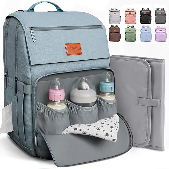 Baby Shower Gifts Diaper Bag Backpack - Large Capacity Baby Bag Backpack, Wide Opening & Easy Access Stylish Baby Diaper Bag - Waterproof, Durable, Travel-Friendly Organizer w/ Foldable Changing Pad
