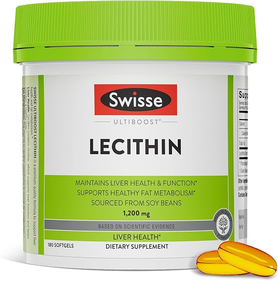 Swisse Soy Lecithin 1200mg Softgels Capsules | Maintains Liver Health and Function | Supports Fat Metabolism | Choline Lecithin Supplement 1200 mg | 180 Softgels