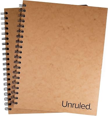 Unruled Blackout Blank Spiral Notebook, 70lb Premium Plain Black Paper, 55 Sheets, Recycled and Sustainable, 10.5 x 8, 2 Pack, Black FoilWire