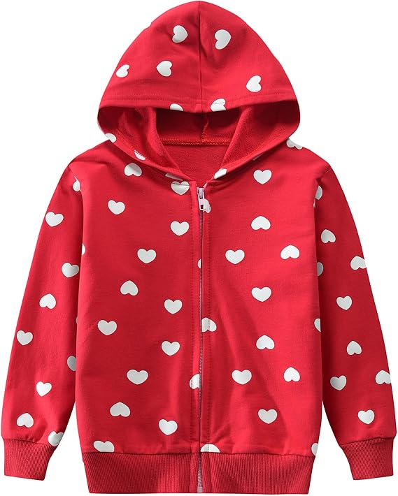 Tkria Girls Zip-Up Hoodie Sweatshirts Toddler Heart Jacket Winter Long Sleeve Hooded Shirts Pollover Tops Fall Outwear 2-6T