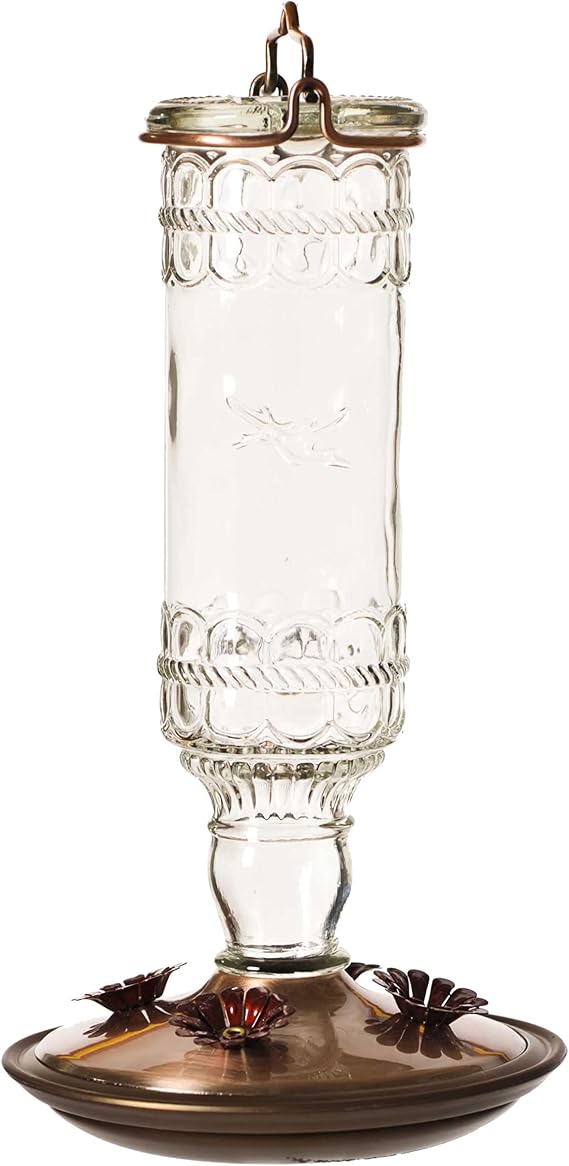 Perky-Pet Antique Glass Bottle Hummingbird Feeder - Outdoor Garden Decor Hummingbird Feeder - 8107-1SR - 10 Fl Oz Nectar Capacity - Durable Humming bird Feeder for Backyards, Porches, Decks, Hooks