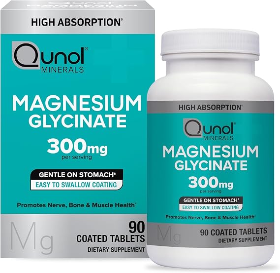 Qunol Magnesium Glycinate Tablets 300mg, 100% Chelated, Gluten-Free, 90ct