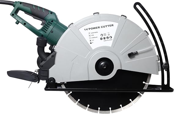 Electric Concrete Saw, 14 in Circular Saw Cutter with 5 in Cutting Depth, Wet/Dry Disk Saw Cutter Includes Water Line, Pump and Blade, for Stone, Brick, Porcelain, Concrete, 2600W/15A Motor - Green