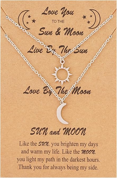 felson Couple Matching Necklace Sun and Moon Handmade Adjustable Pendant Stainless Steel Choker Necklaces for Women Men Couples Valentine's Day Birthday with Message Card Jewelry Gifts