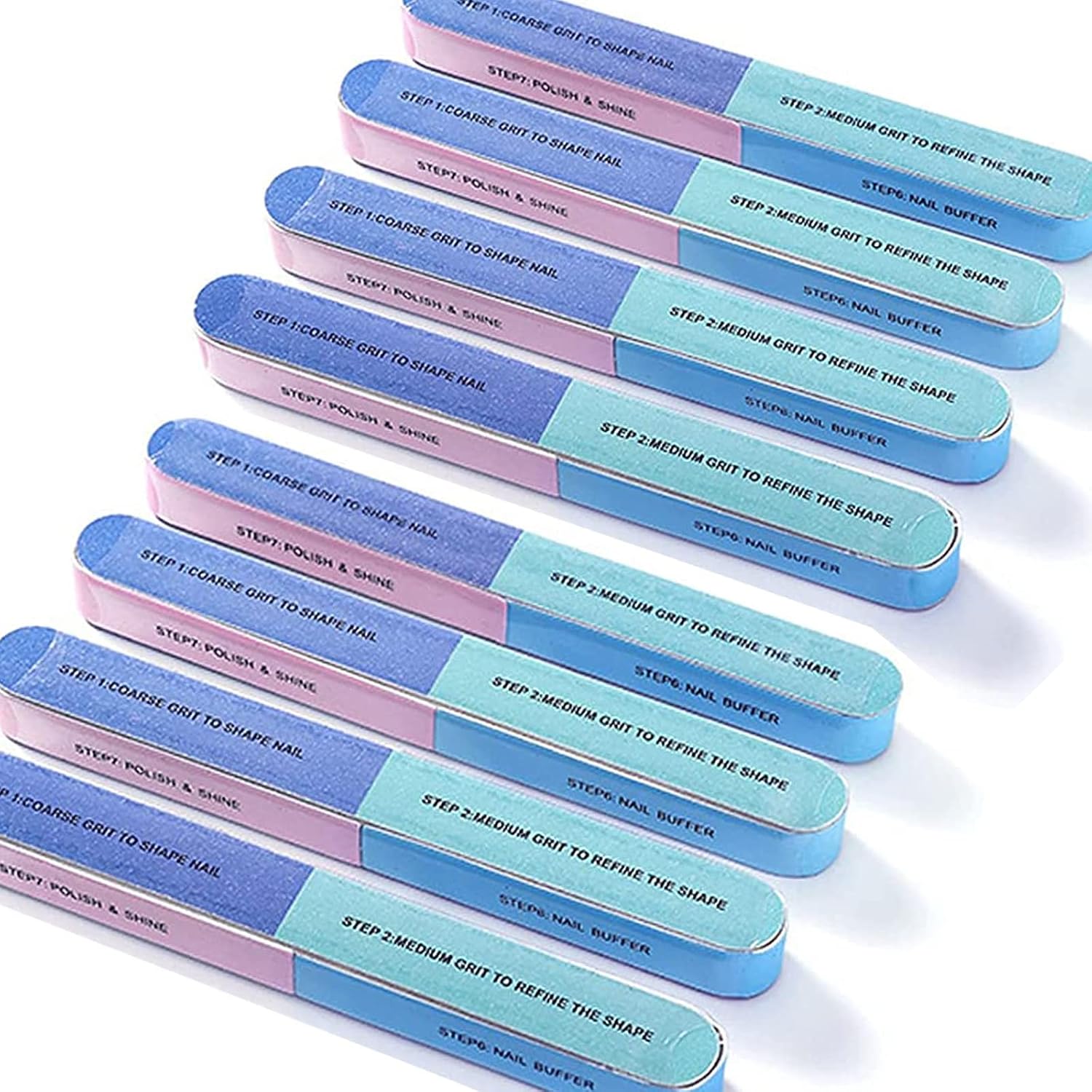 8 Pack Nail Buffer,Nail File Buffer Block, 7 Way File,Removes Ridges,for Manicure Block Acrylic Gel Nails Remover, Women Home & Salon Use, Straight,Pedicure Buffing Sanding Polish., Pink Blue