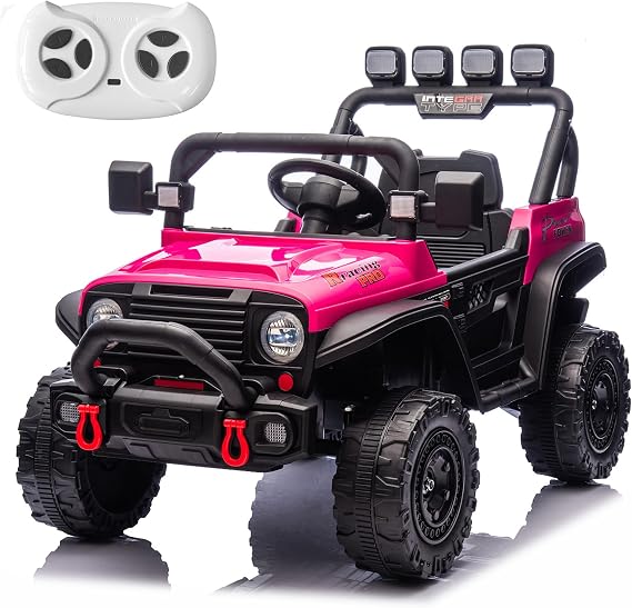 RunFast 24v Ride on Car with Remote Control,Electric Ride on Toys Car for Kids 3-8,3.7mph Max Speed,Battery Powered,Large Seat with Safety Belt,Aux Port,Gift for Boy & Girl Pink, 24V