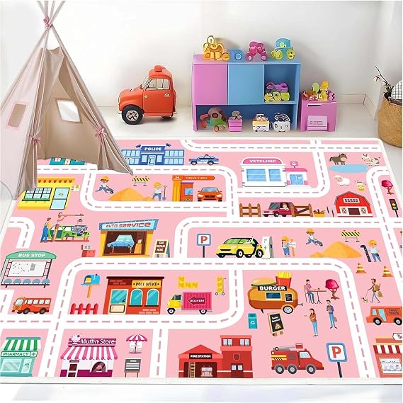 Car Play Mat Kid Playroom Rug Non Slip Road Rugs for Kids Toy Cars ,39x59in with Non-Slip Backing Low Pile Car Mat for Kid Toy Cars for Classroom