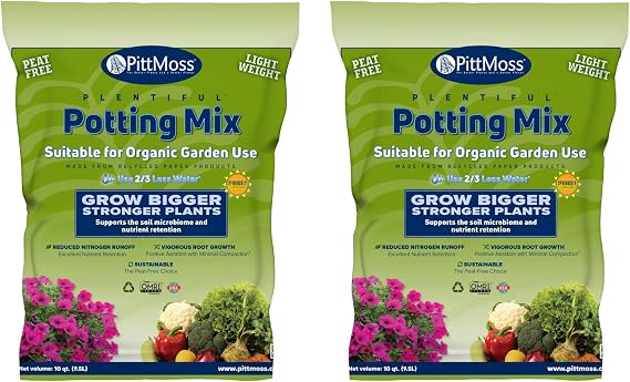PittMoss Plentiful Eco-Friendly, Organic, Peat-Free Potting Mix, 10 Quarts (Pack of 2) - for Gardens, Houseplants, Mulching & More - Made in USA from Recycled Paper