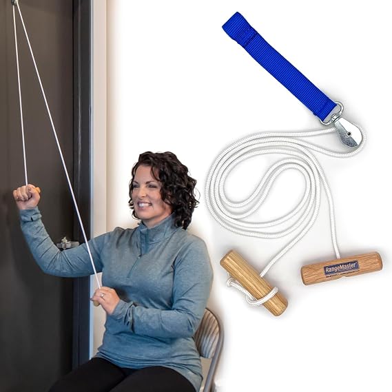 RangeMaster Econo Ranger Shoulder Pulley Physical Therapy Exercises Aids in Recovery and Rehabilitation Increases Mobility Wooden Handles for Comfort Web Strap Door Attachment