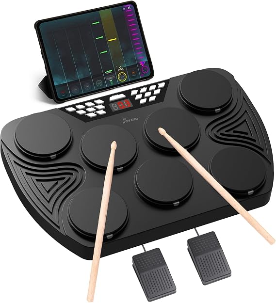 Electronic Drum Kit 7 Pads Electronic Drum Kit Velocity Dynamic E Drum Support MIDI Bluetooth PC Connection Digital Drum for Children Beginners Birthday Gift
