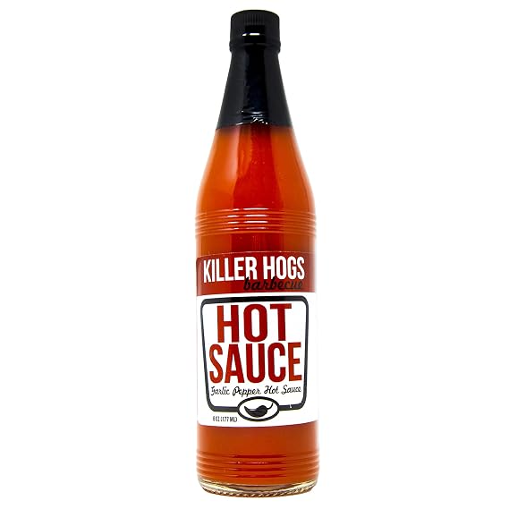 Killer Hogs Hot Sauce, Aged Red Peppers, Vinegar, and Garlic, 6 oz | Spicy Championship Grill and BBQ Condiment for Chicken Wings, Burgers, Steak, and More, Tangy Flavor in a Convenient Bottle