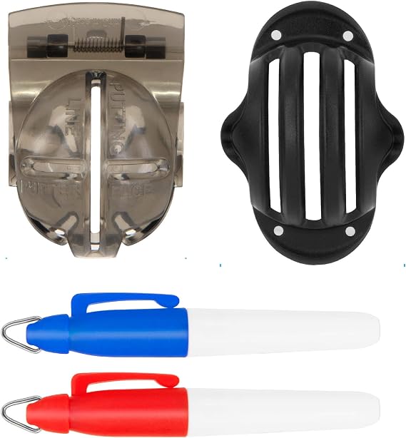 BIRDIE GUARD Golf Ball Liner -Golf Ball Liner-3 Line Golf Ball Marker- Triple Track Technology - Improving Alignment on Putting Green, Golf Ball Liner Alignment Tool, 2 Ball Liners and 2 Pens-A good gift for the price