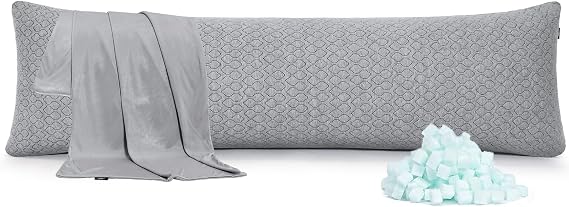 Rainmr Extra Long Body Pillow Memory Foam 180x50cm Firm King Size Body Pillows for Adults with Gray Cooling Cover 20 x 70 inches
