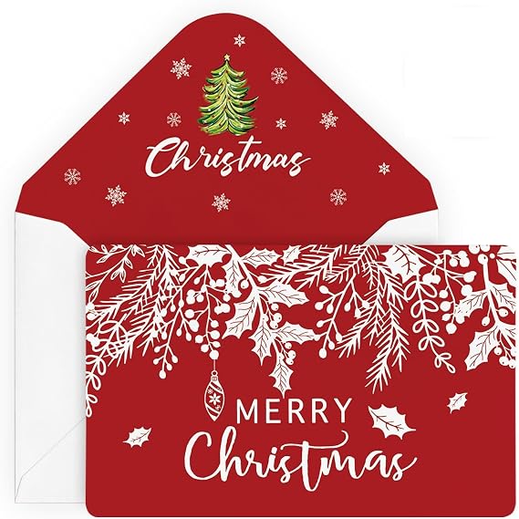 Artoid Mode 24 Pack Red Holly Leaves Merry Christmas Thank You Cards Gift With Envelope Sticker Blank Note Greeting Cards, 4 x 6 Inch