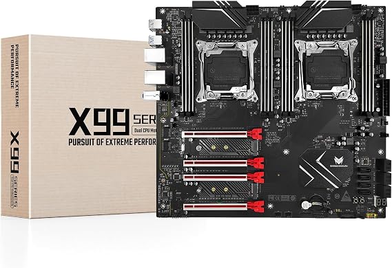 X99 Dual CPU Motherboard LGA 2011-3 Server Motherboard for Intel i7 5th/6th Gen Xeon E5 V3/V4 Series (E-ATX, 8*DDR4 ECC Max 256G, 2*NVME M.2, 2*Gb LAN, SATA 3.0, PCIe 3.0)