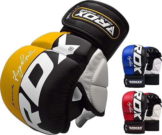 RDX MMA Gloves Grappling, Sparring, Martial Arts Mitts Men Women, Hybrid Open Palm, Maya Hide Leather Wrist Support Boxing Glove Training Cage Fighting Combat Sports Muay Thai, Punching Bag Kickboxing