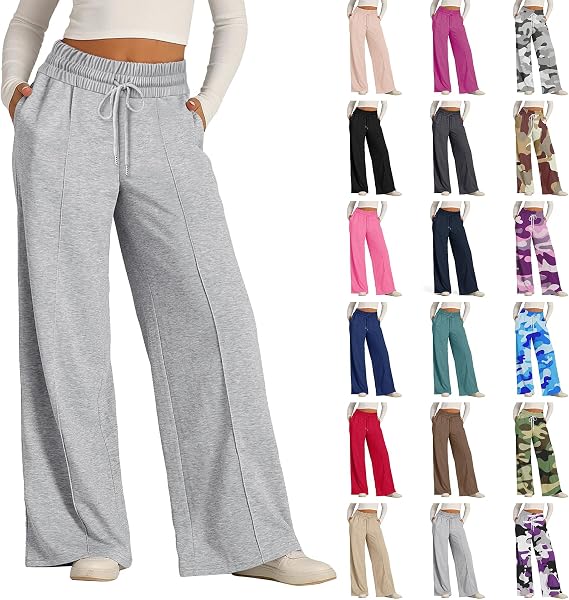 Oversized Sweatpants Women Baggy Lightweight Wide Leg Pants with Pockets Y2k High Waisted Flare Sweatpants Joggers