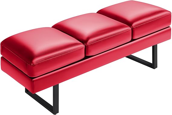 JUMMICO Office Chair Seating Waiting Room Chair, 59.6 inches Upholered Reception Bench 3 Seat Faux Leather Office Guest Chair Conference Room Chair for Salon and Shop (Red)