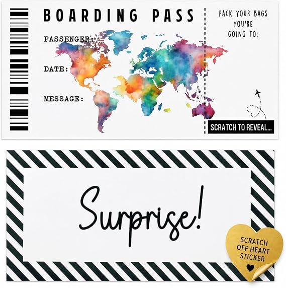 DIY Personalised Travel Ticket | Customisable Boarding Pass | Gift for a Surprise Holiday Scratch to Reveal