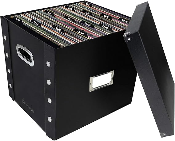 Snap-N-Store 12 In Vinyl Record Box, LP Holder, Lid & Guides, Black