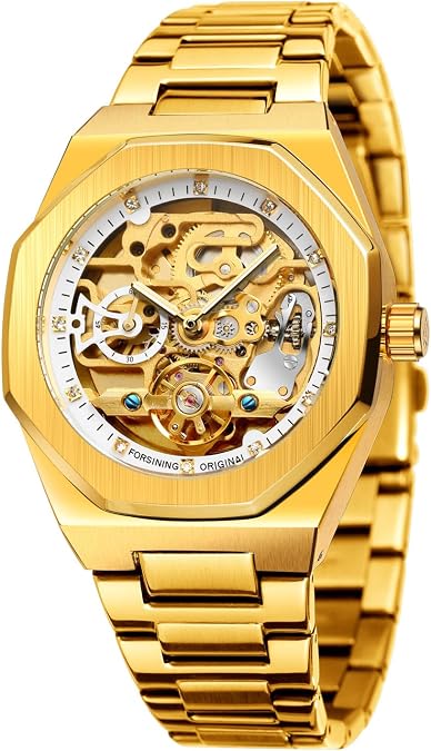 FORSINING Casual Automatic Watch 3D Diamond Skeleton Hollow Mens Wristwatches Luminous Military Watches Tourbillon Montre Homme