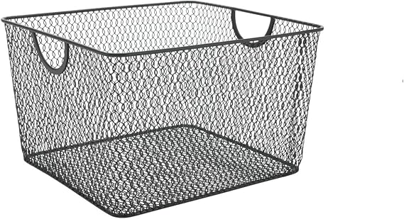 Ybm Home Household Wire Mesh Open Bin Shelf Storage Basket Organizer Black For Kitchen Pantry, Cabinet, Fruits, Vegetables, Pantry Items Toys 10 x 9 x 6, 1-Pack, Black