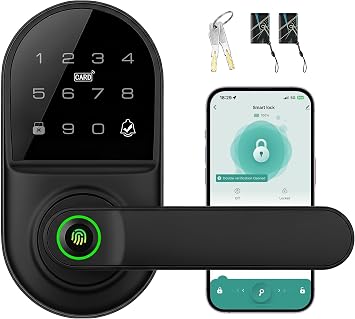 Leydebong Smart Door Handle Lock with Keypad, Fingerprint Smart Knob - Electronic Lock with Code, IC Card, App Control for Front, Interior, Exterior & Bedroom Door - DIY Installation